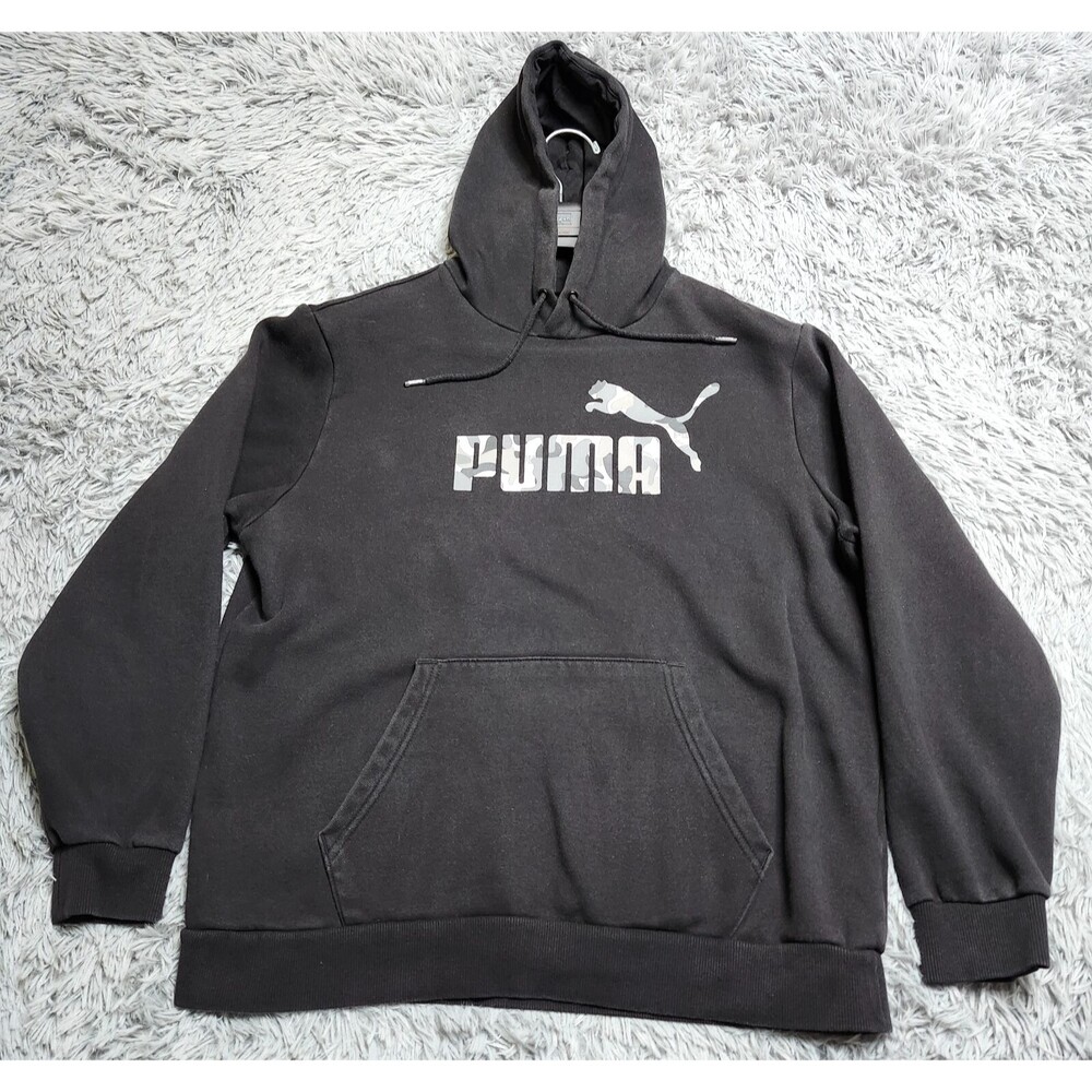 PUMA‎ Black Camo Logo Pullover Hoodie Mens Size Large Sweatshirt Lined 588634